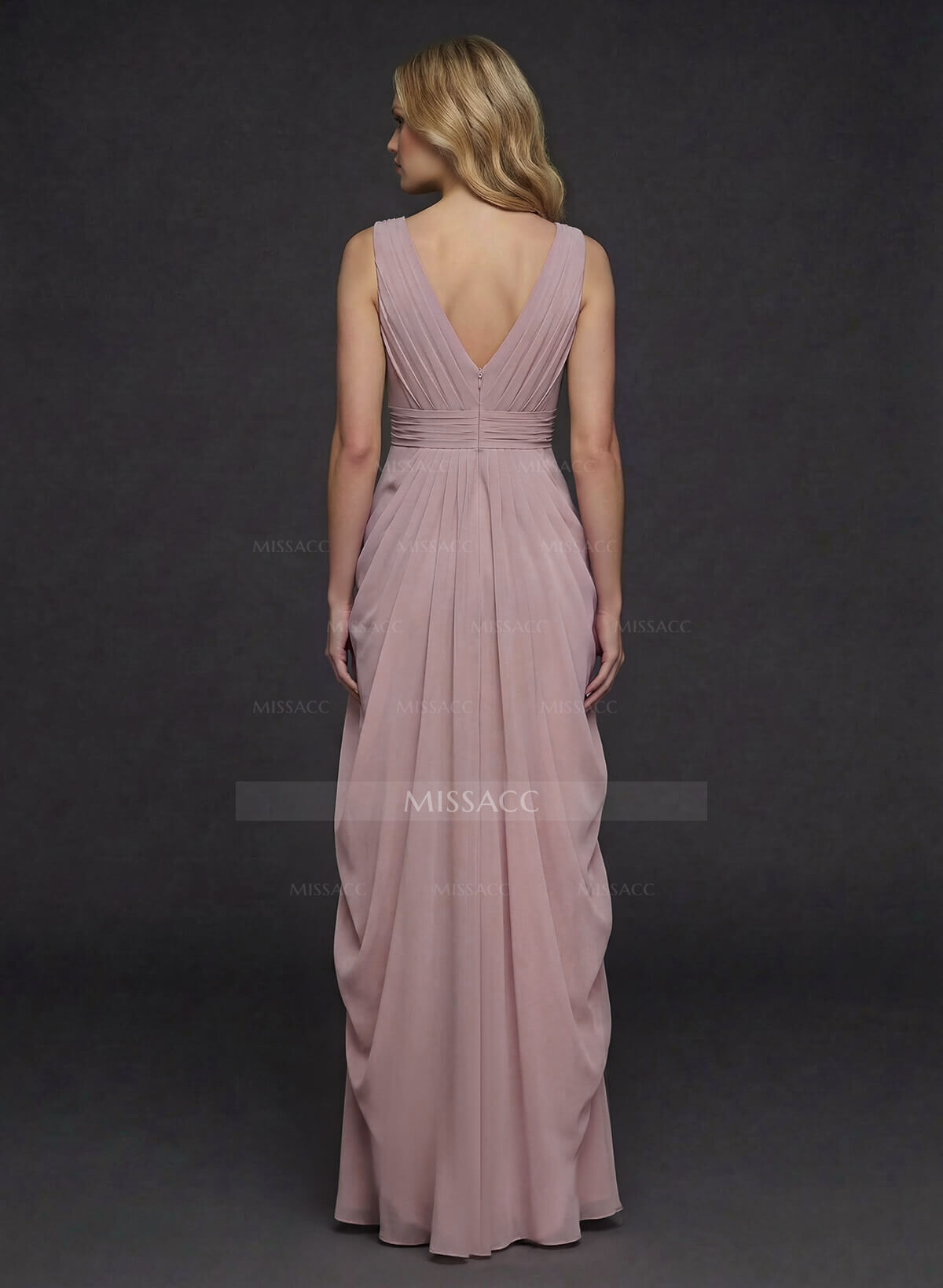 Sheath/Column V-Neck Sleeveless Floor-Length Chiffon Evening Dresses