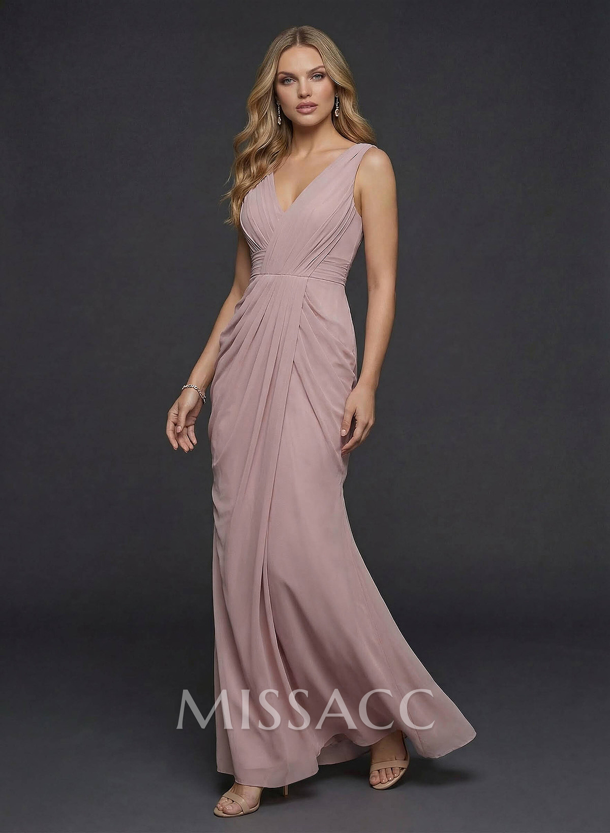 Sheath/Column V-Neck Sleeveless Floor-Length Chiffon Evening Dresses