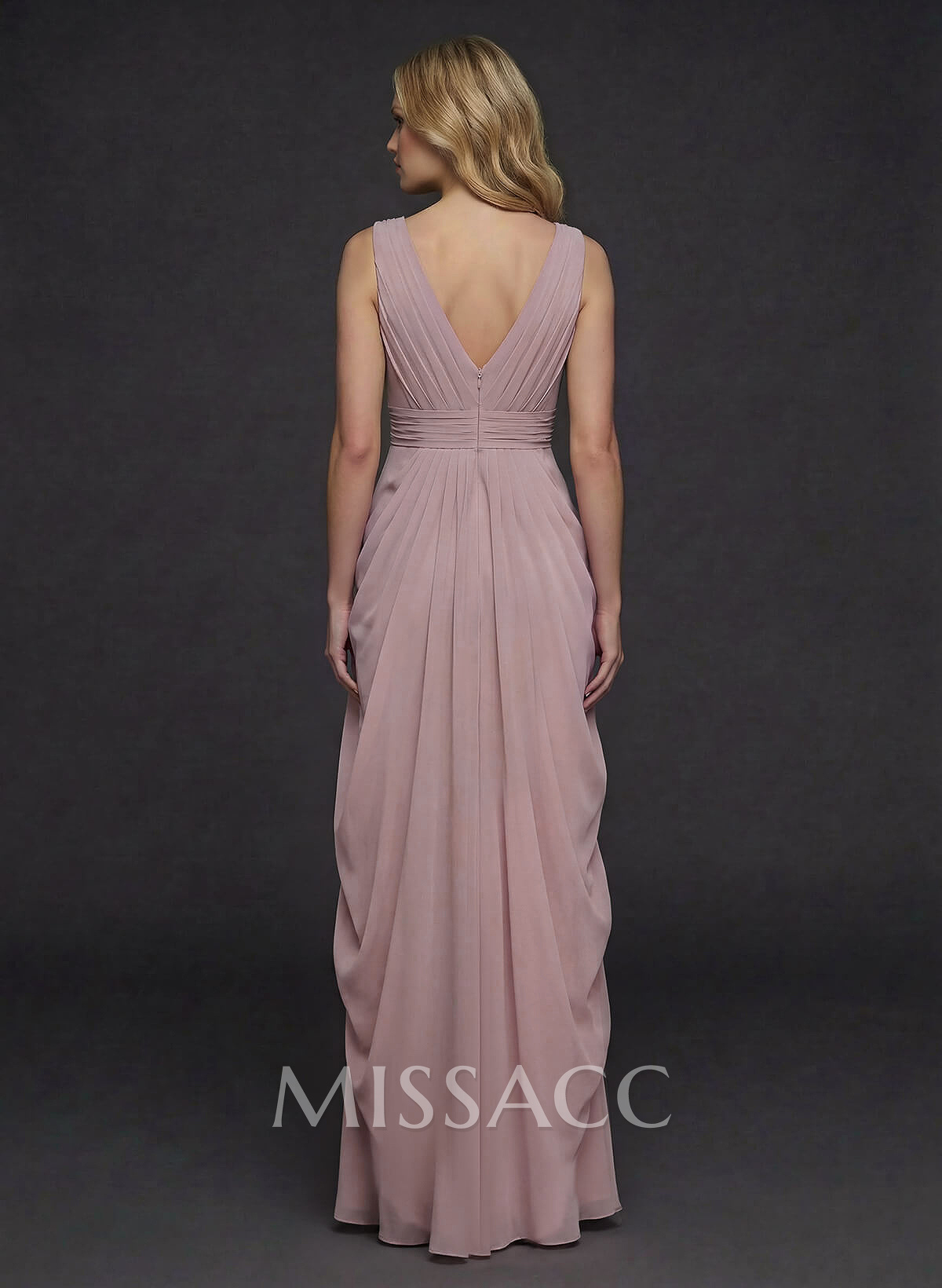 Sheath/Column V-Neck Sleeveless Floor-Length Chiffon Evening Dresses