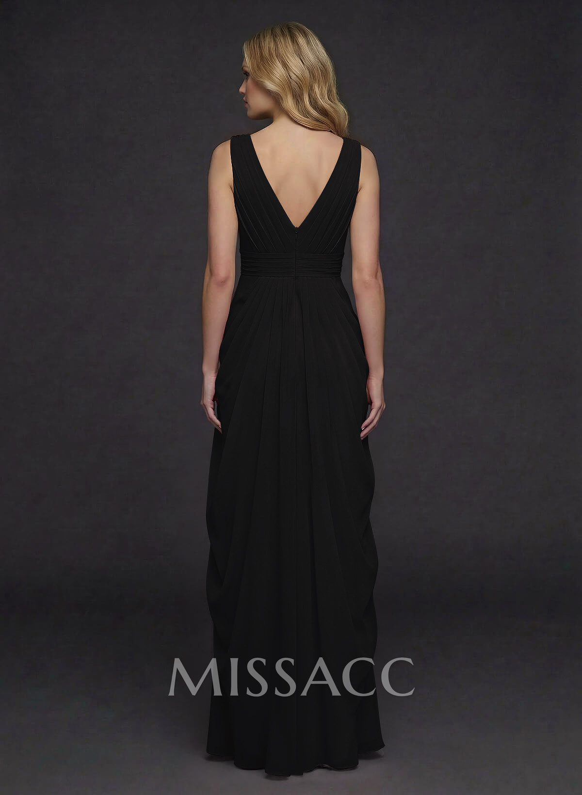 Sheath/Column V-Neck Sleeveless Floor-Length Chiffon Evening Dresses