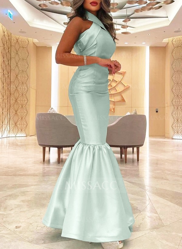 Trumpet/Mermaid Halter Sleeveless Floor-Length Satin Evening Dresses