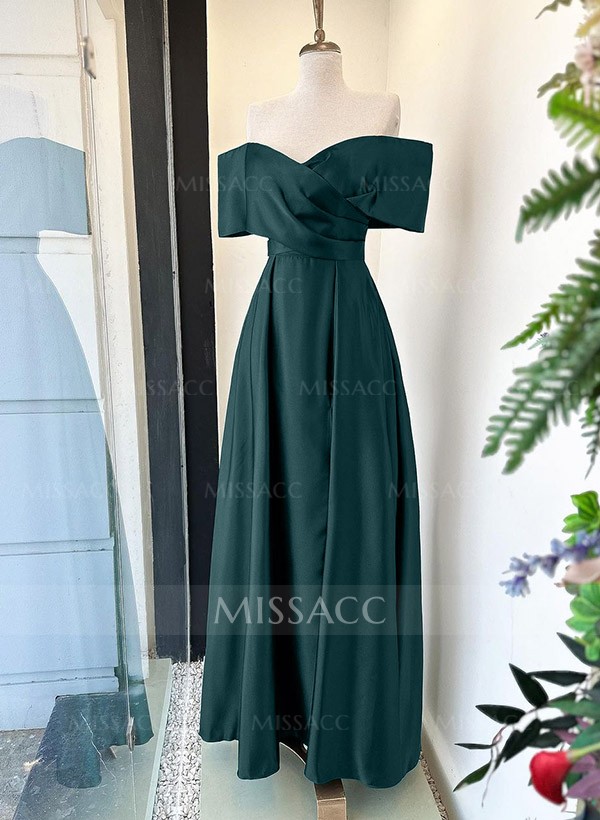 A-Line Off-The-Shoulder Sleeveless Floor-Length Satin Evening Dresses