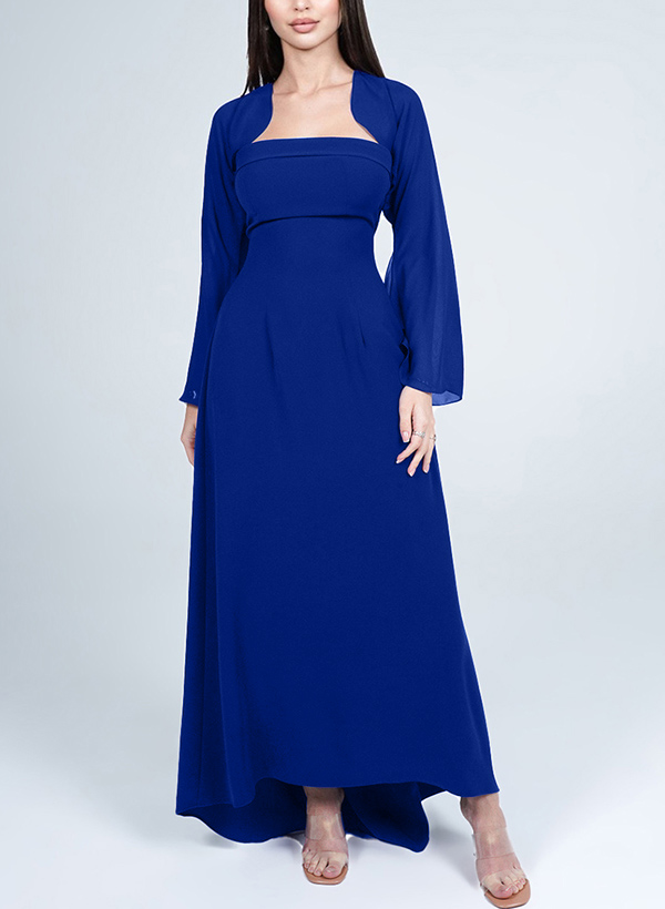 A-Line Square Neckline Long Sleeves Elastic Satin Evening Dresses