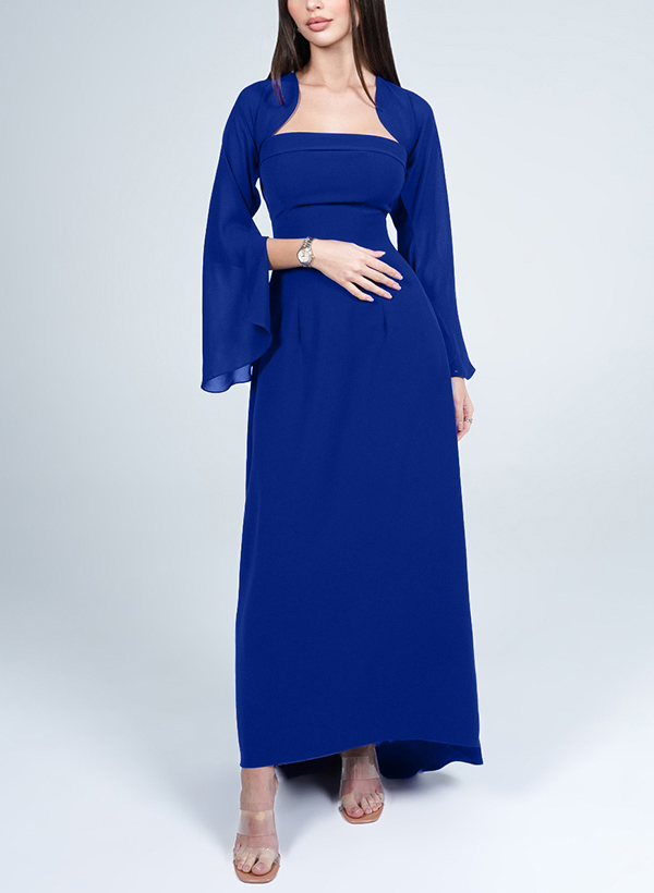 A-Line Square Neckline Long Sleeves Elastic Satin Evening Dresses