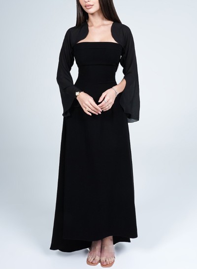 A-Line Square Neckline Long Sleeves Elastic Satin Evening Dresses