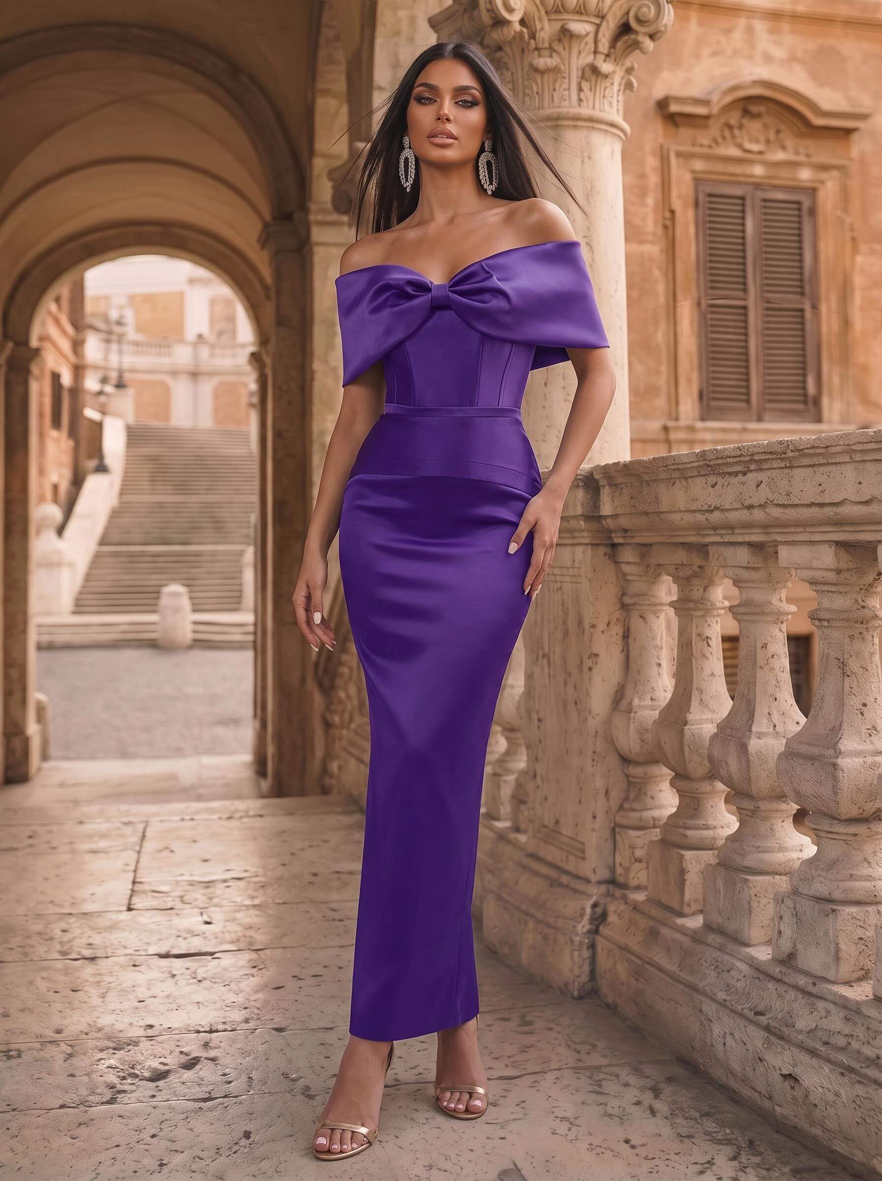 Sheath/Column Off-The-Shoulder Sleeveless Satin Evening Dresses With Bow(s)