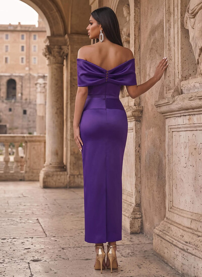 Sheath/Column Off-The-Shoulder Sleeveless Satin Evening Dresses With Bow(s)