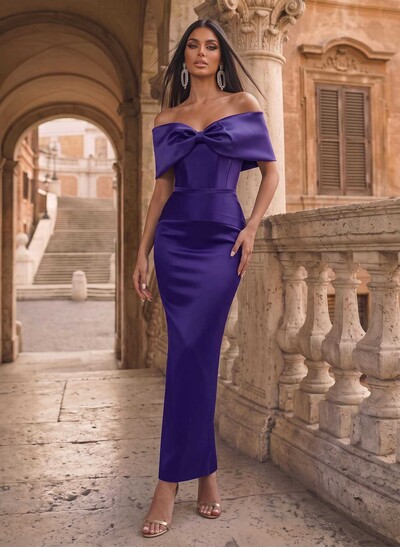 Sheath/Column Off-The-Shoulder Sleeveless Satin Evening Dresses With Bow(s)