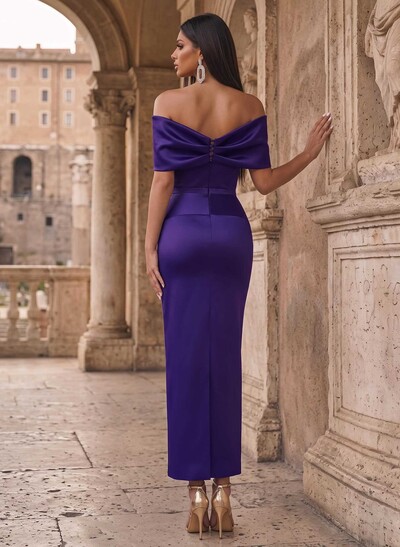 Sheath/Column Off-The-Shoulder Sleeveless Satin Evening Dresses With Bow(s)