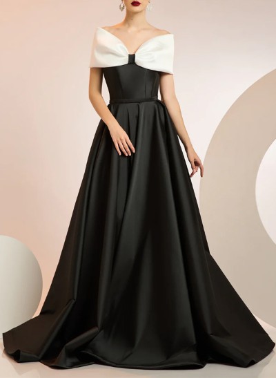 A-Line Off-The-Shoulder Sleeveless Satin Evening Dresses With Bow(s)