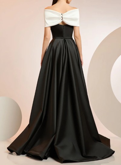 A-Line Off-The-Shoulder Sleeveless Satin Evening Dresses With Bow(s)