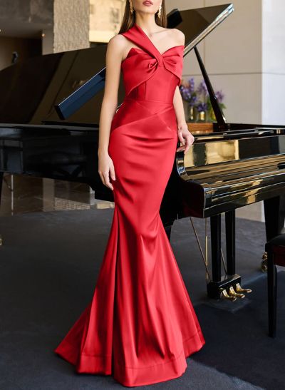 Trumpet/Mermaid One-Shoulder Sleeveless Satin Evening Dresses With Bow(s)