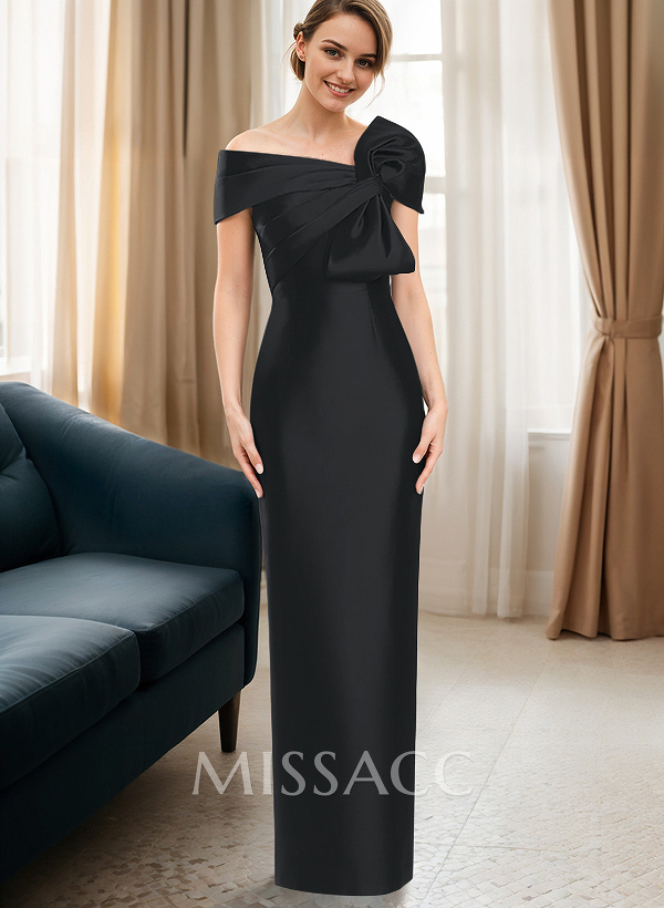Sheath/Column One-Shoulder Sleeveless Satin Evening Dresses With Bow(s) Sheath/Column One-Shoulder Sleeveless Satin Evening Dresses With Bow(s)