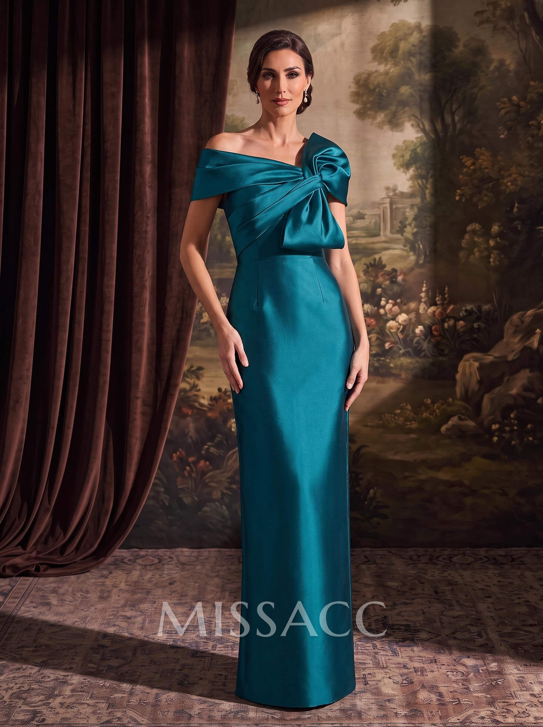 Sheath/Column One-Shoulder Sleeveless Satin Evening Dresses With Bow(s) Sheath/Column One-Shoulder Sleeveless Satin Evening Dresses With Bow(s)