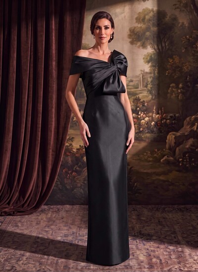Sheath/Column One-Shoulder Sleeveless Satin Evening Dresses With Bow(s)