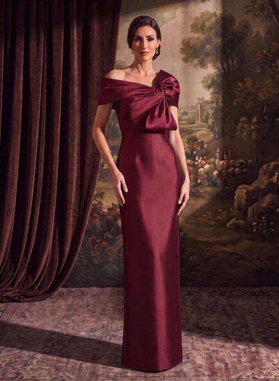 Sheath/Column One-Shoulder Sleeveless Satin Evening Dresses With Bow(s)