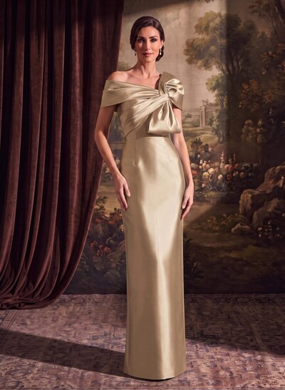 Sheath/Column One-Shoulder Sleeveless Satin Evening Dresses With Bow(s)