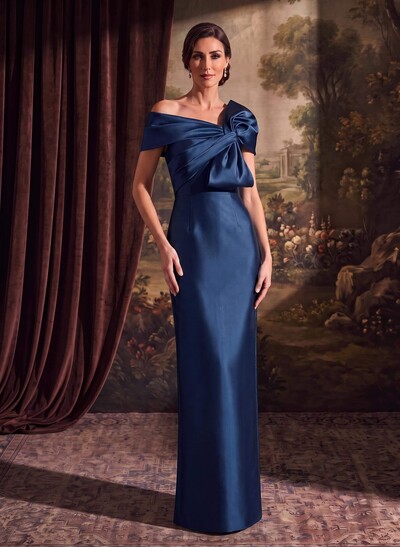 Sheath/Column One-Shoulder Sleeveless Satin Evening Dresses With Bow(s)