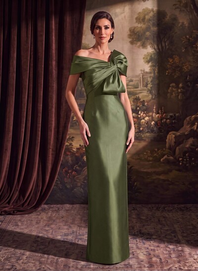 Sheath/Column One-Shoulder Sleeveless Satin Evening Dresses With Bow(s)