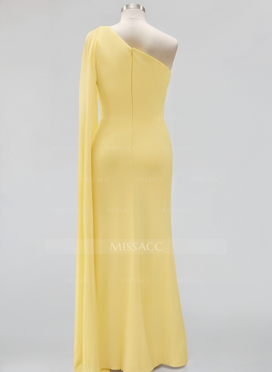 Sheath/Column One-Shoulder Sleeveless Floor-Length Chiffon Evening Dresses