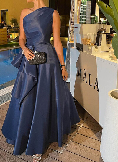 A-Line One-Shoulder Sleeveless Taffeta Evening Dresses With Ruffle
