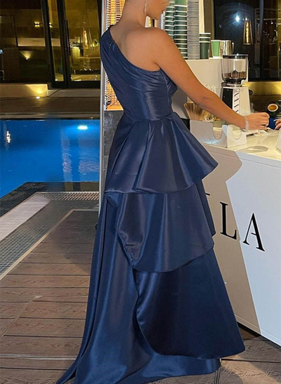 A-Line One-Shoulder Sleeveless Taffeta Evening Dresses With Ruffle
