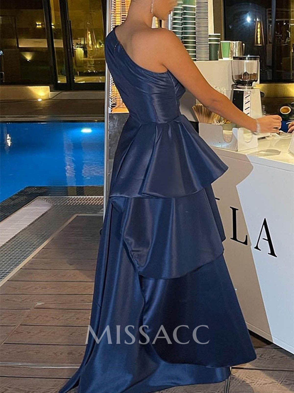 A-Line One-Shoulder Sleeveless Taffeta Evening Dresses With Ruffle A-Line One-Shoulder Sleeveless Taffeta Evening Dresses With Ruffle