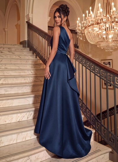 A-Line One-Shoulder Sleeveless Taffeta Evening Dresses With Ruffle