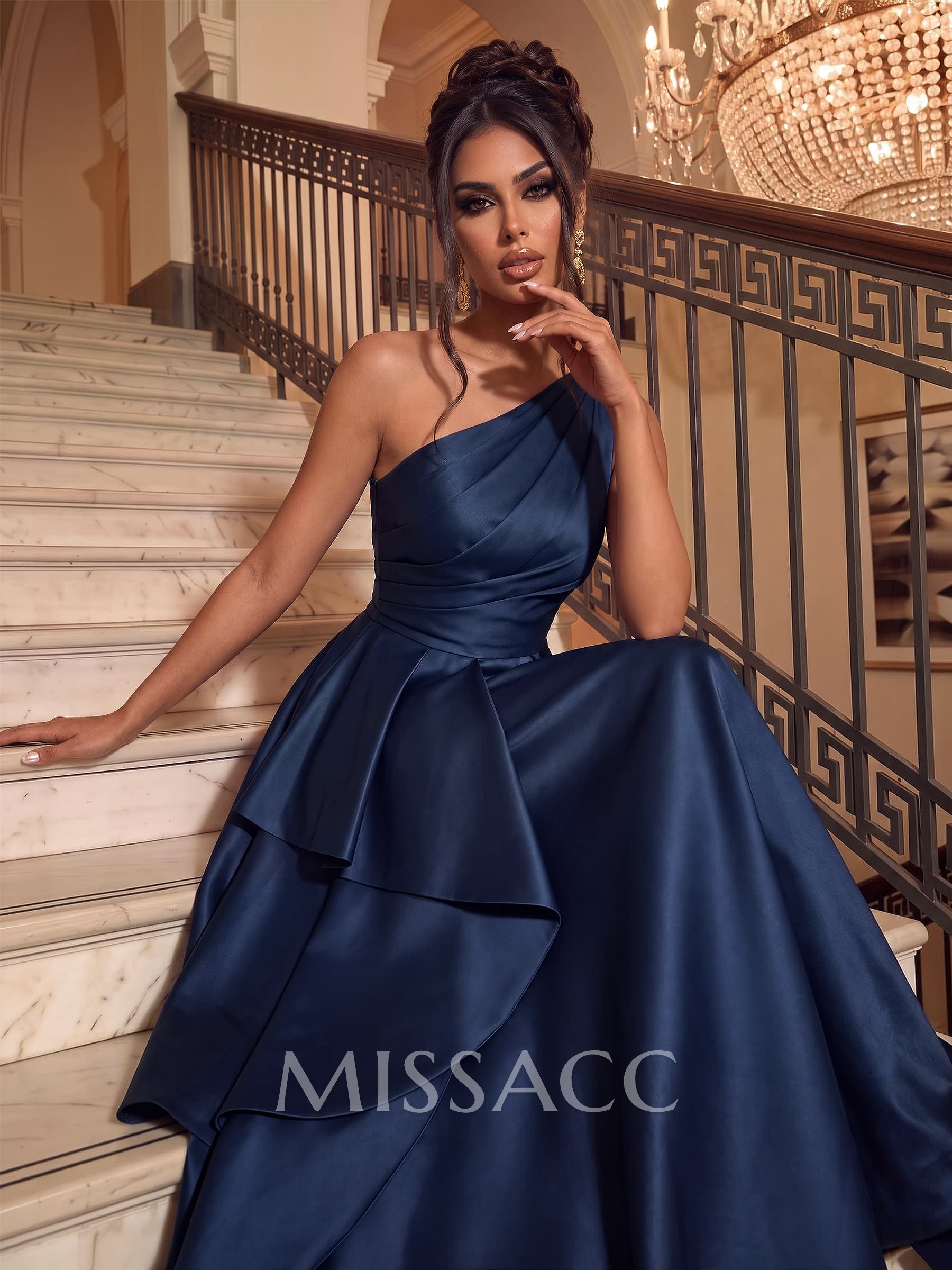 A-Line One-Shoulder Sleeveless Taffeta Evening Dresses With Ruffle