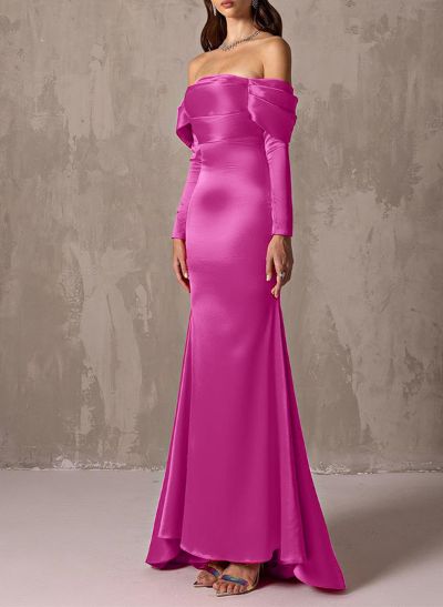 Sheath/Column Off-The-Shoulder Long Sleeves Satin Evening Dresses