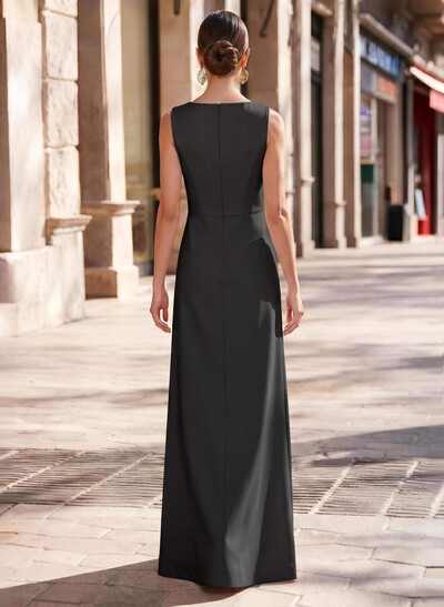 Sheath/Column V-Neck Sleeveless Elastic Satin Evening Dresses With Split Front
