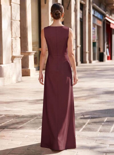 Sheath/Column V-Neck Sleeveless Elastic Satin Evening Dresses With Split Front