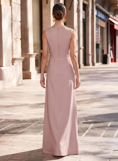 Sheath/Column V-Neck Sleeveless Elastic Satin Evening Dresses With Split Front