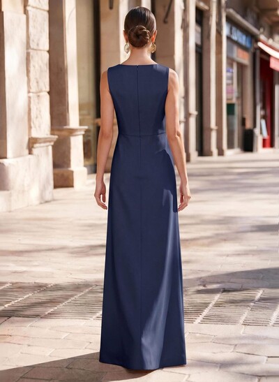Sheath/Column V-Neck Sleeveless Elastic Satin Evening Dresses With Split Front