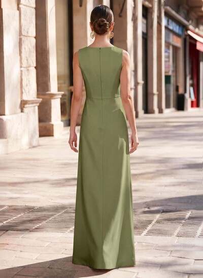 Sheath/Column V-Neck Sleeveless Elastic Satin Evening Dresses With Split Front