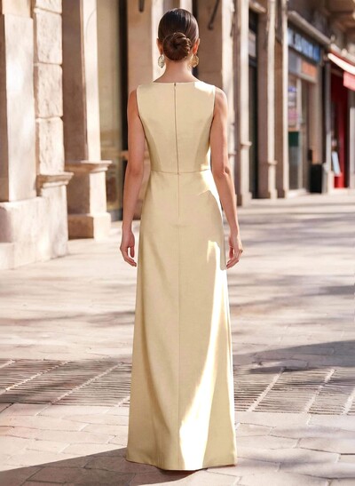 Sheath/Column V-Neck Sleeveless Elastic Satin Evening Dresses With Split Front