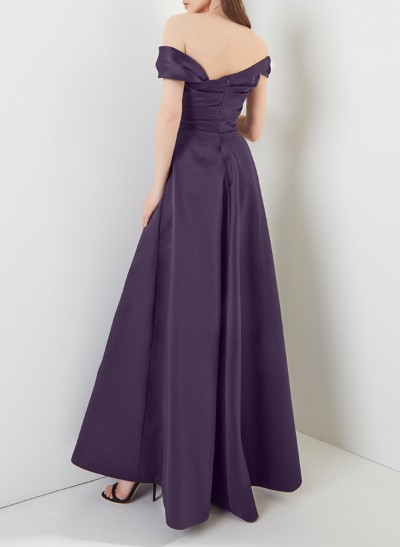 A-Line Off-The-Shoulder Sleeveless Satin Evening Dresses With High Split