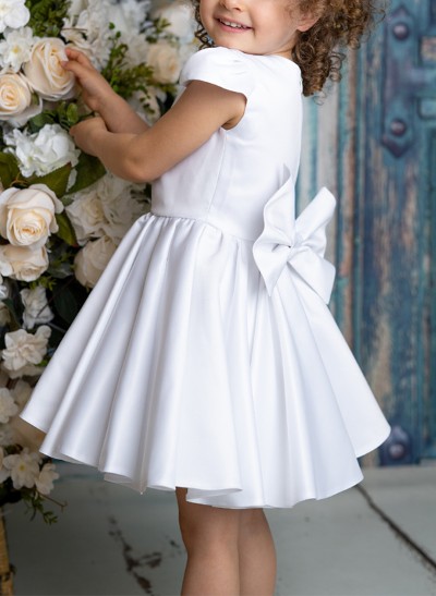 A-Line Scoop Neck Sleeveless Satin Flower Girl Dresses With Bow(s)