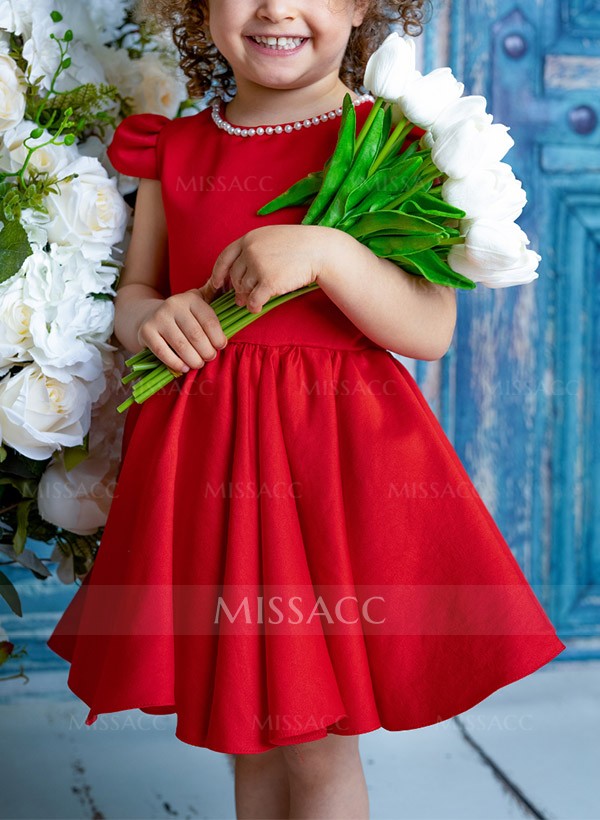 A-Line Scoop Neck Sleeveless Satin Flower Girl Dresses With Bow(s)