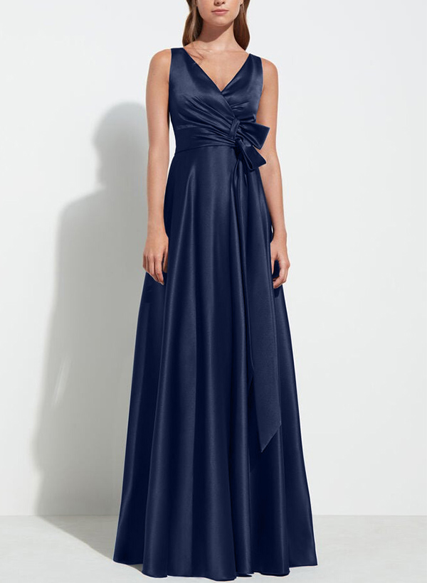 A-Line V-Neck Sleeveless Silk Like Satin Mother Of The Bride Dresses With Sash