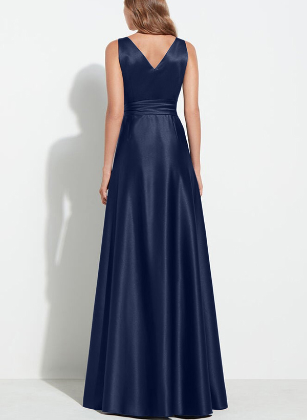 A-Line V-Neck Sleeveless Silk Like Satin Mother Of The Bride Dresses With Sash