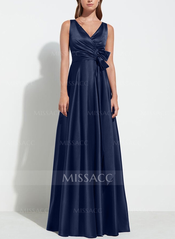 A-Line V-Neck Sleeveless Silk Like Satin Mother Of The Bride Dresses With Sash