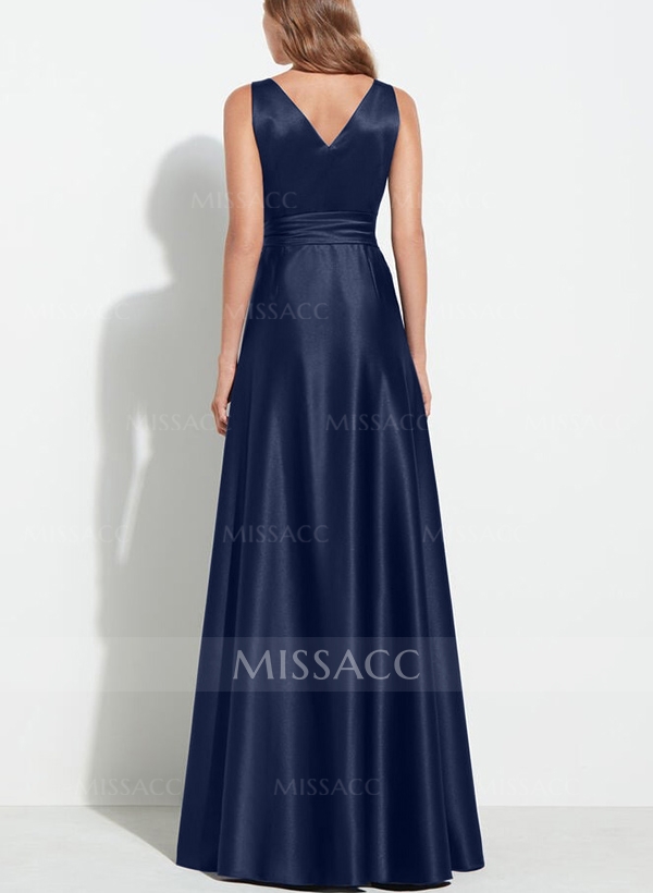 A-Line V-Neck Sleeveless Silk Like Satin Mother Of The Bride Dresses With Sash