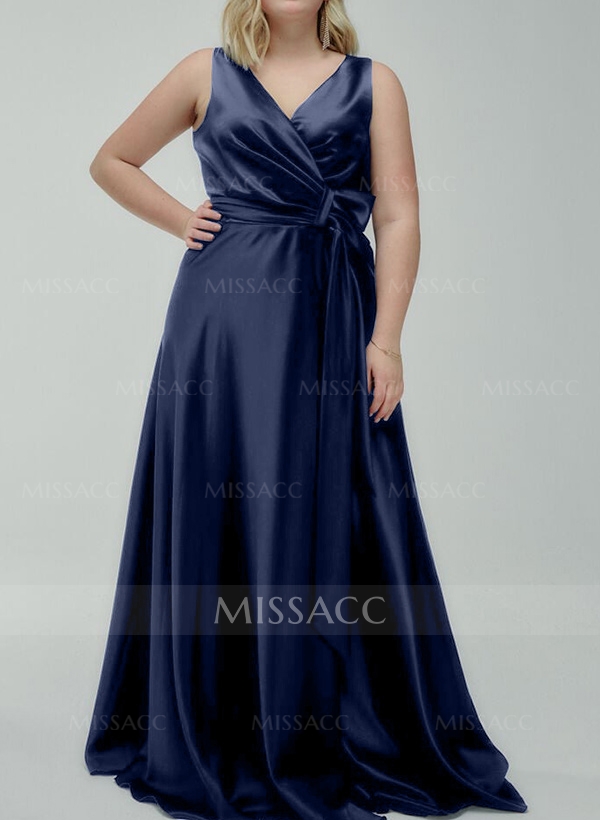 A-Line V-Neck Sleeveless Silk Like Satin Mother Of The Bride Dresses With Sash