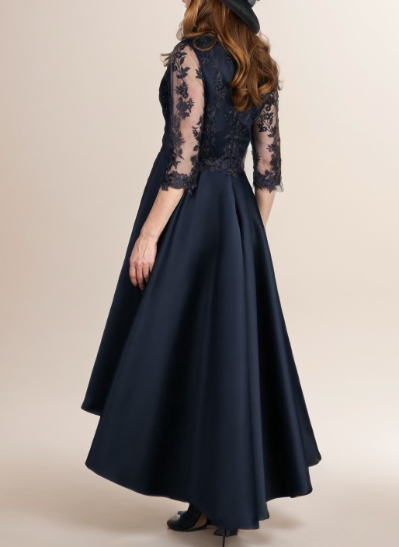 Lace Sleeves A-Line Asymmetrical Satin Mother Of The Bride Dresses