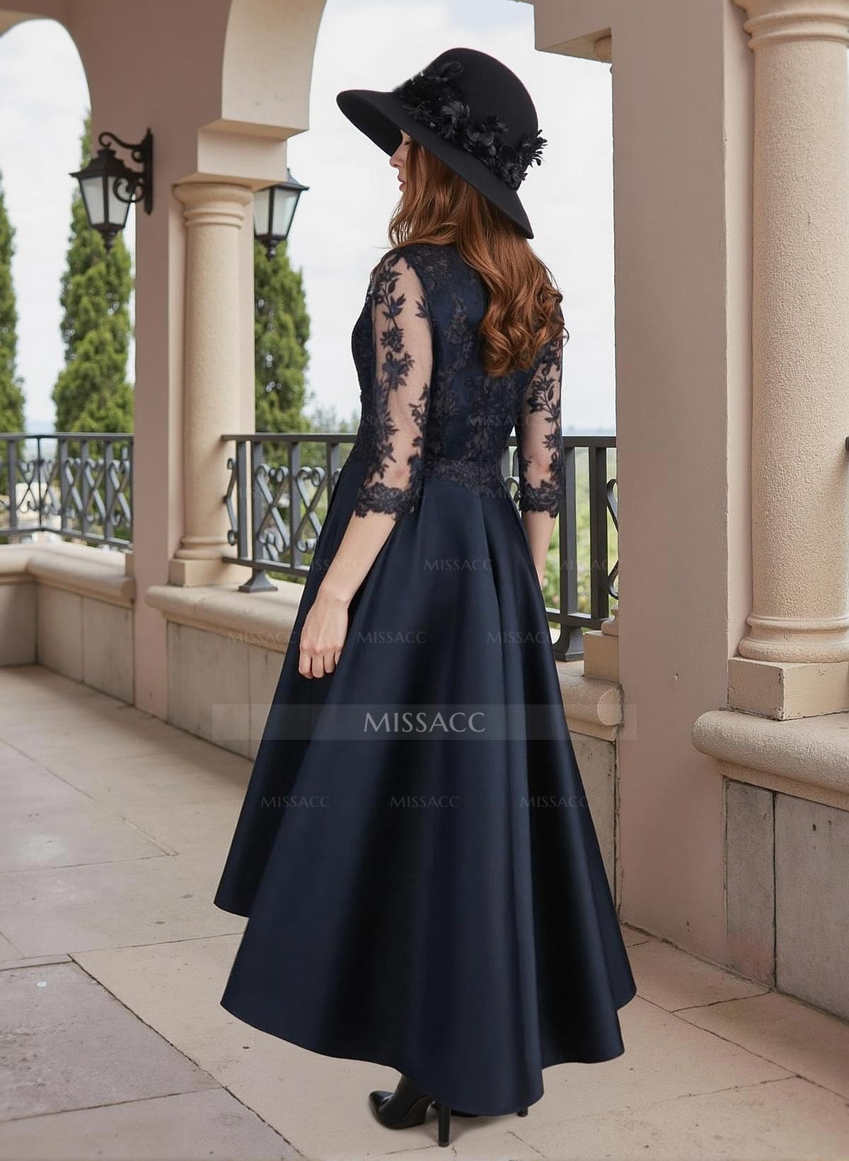 Lace Sleeves A-Line Asymmetrical Satin Mother Of The Bride Dresses