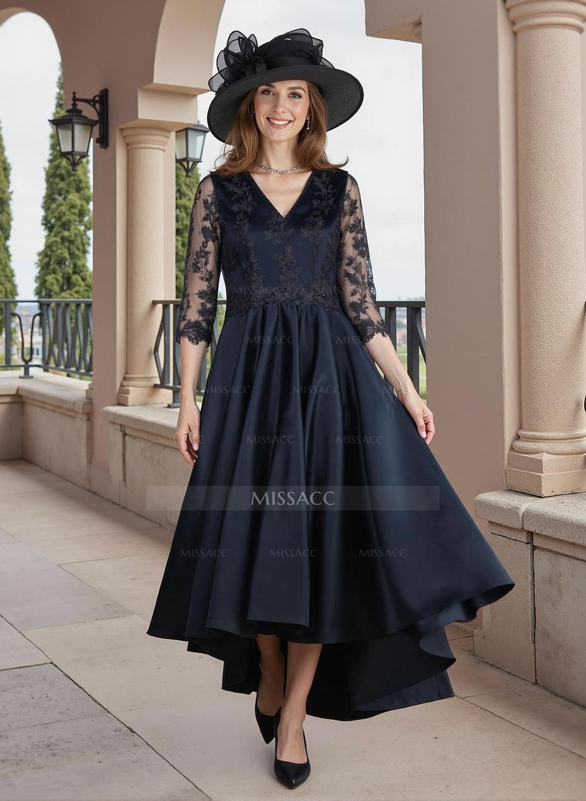 Lace Sleeves A-Line Asymmetrical Satin Mother Of The Bride Dresses