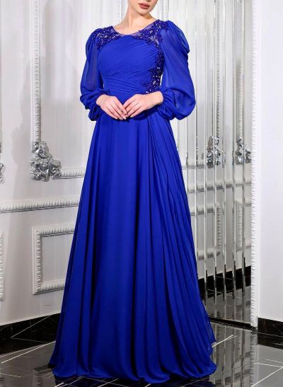 Long Sleeves A-Line Pleated Chiffon Mother Of The Bride Dresses