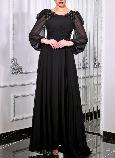 Long Sleeves A-Line Pleated Chiffon Mother Of The Bride Dresses