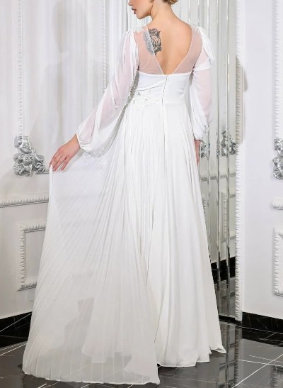 Long Sleeves A-Line Pleated Chiffon Mother Of The Bride Dresses